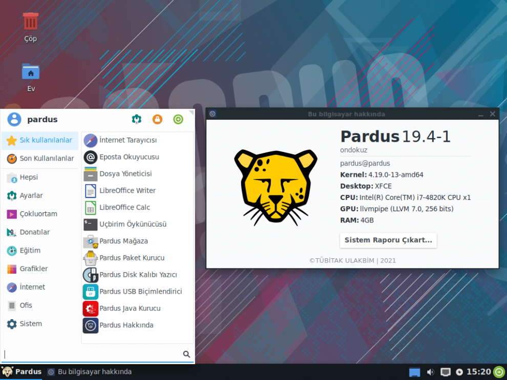 tübitak ulakbim Pardus-19-4-1 yeni sürüm işletim sistemi